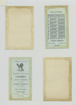 A calendar and trade cards depicting a man, a woman, fruit, a musical instrument, a cat and paintings of landscapes