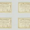 Trade cards depicting boys playing brass instruments, a toy rabbit, rifle, canteen and walking stick.