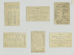 Trade cards depicting angels, fishing, rain, a damaged umbrella, courtship and a couple riding a butterfly.