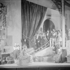 Scene from "He Who Gets Slapped", Garrick Theatre, NYC: 1922. Margalo Gillmore (Consuelo) with Louis Calvert (Baron). Richard Bennett (He), on stairs.