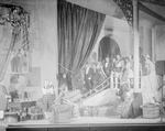 Scene from "He Who Gets Slapped", Garrick Theatre, NYC: 1922. Margalo Gillmore (Consuelo) with Louis Calvert (Baron). Richard Bennett (He), on stairs.