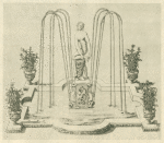 Fountain with centerpiece of nude female figure kneeling on pedestal