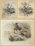 A sheet with three portraits of Vasco Nuñez de Balboa.