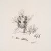 Décor de plat : trophée composé de la hure et du pied d'un sanglier, et des feuilles d'une branche de laurier....