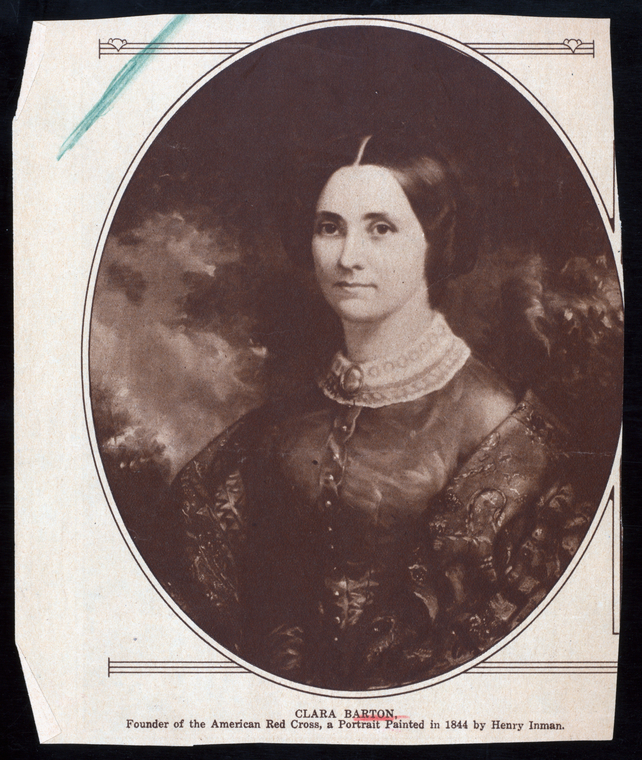 Clara Barton, founder of the American Red Cross, a portrait painted in ...