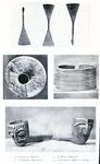 1. Surgical knives ; 2. A brass anklet ; 3. A copper bracelet ; 4. Cast - brass tobacco pipes.
