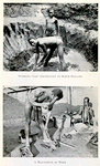 Puddling clay preparatory to house building ; A blacksmith at work.