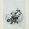 Man at table with tankard, smoking