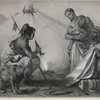 Indians - Bartering [with white man, woman holds baby, man smokes]