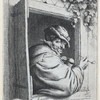 Man in window with pipe and mug
