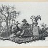 Two Asian men in fanciful garden, smoking