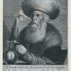 Bearded man with fur hat and collar, smoking and drinking