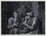 One man drinking, one smoking, one taking snuff
