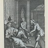 Courtier bowing to lady with tobacco grater for making snuff