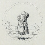 Caricature of man taking snuff