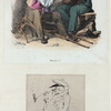 Smokers; [Full length profile drawing of man in wooden clogs smoking]
