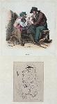 Smokers; [Full length profile drawing of man in wooden clogs smoking]