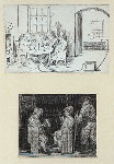 Man lighting pipe from lamp run on fumes from a corpse(?)]; [Men smoking and drinking in a pub]