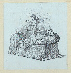 Angel lighting the pipe of a man lying down on the couch