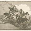 Modo con que los antiguos españoles cazaban los toros á caballo en el campo.