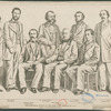 The editorial staff of the New York Herald in 1860 (from a photograph by Brady) : John Ryan, art critic, John Bonner, money editor, Frederick Hudson, managing editor, Dr. George B.[?] Wallis, loader writer, James Gordon Bennett, proprietor, J. S. Thrasher, statistical editor, James Gordon Bennett, Jr., aged 17, E. G. P. Wilkins, dramatic critic.