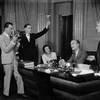 L to R: ??, George H. Trader, hand upraised, as Nordson's secretary, Eileen Byron as Miss Posner, John Wiliams, seated, as Anton Schuh and Arthur Byron as Nordson.
