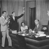 L to R: ??, George H. Trader, hand upraised, as Nordson's secretary, Eileen Byron as Miss Posner, John Wiliams, seated, as Anton Schuh and Arthur Byron as Nordson.