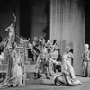 Scene from "Marco Millions", Guild Theatre, 1928. Set and costumes designed by Lee Simonson. Margalo Gillmore as Kukachin (left) and Alfred Lunt as Marco Polo (centre).