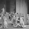 Scene from "Marco Millions", Guild Theatre, 1928. Set and costumes designed by Lee Simonson. Margalo Gillmore as Kukachin (left) and Alfred Lunt as Marco Polo (centre).