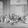 Scene from "Marco Millions", Guild Theatre, 1928. Set and costumes designed by Lee Simonson. Margalo Gillmore (Kukachin), Baliol Holloway (Kublai), Dudley Digges (Chu-Yin), Alfred Lunt (Marco Polo), Ernest Cossart (Maffeo) and Henry Travers (Nicolo).