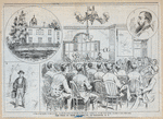 The trial of Jesse Billings, Jr., at Ballston, N.Y. : 1. the court house 2. the accused 3. Officer Wolf, carrying the rubber boots, carbine &c., to the court house 4. scene in the courtroom.