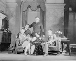 Seated L to R: : Douglass Montgomery (Douglas Carr), Shirley O'Hara (Phyllis Pennell), Lynn Fontanne (Ann Carr), Edward Emery (Dr. Avery), and Alfred Lunt as Raphael Lord (center, standing).