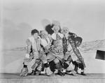 The Marx brothers: Groucho, Harpo, Chico and Zeppo in "Animal crackers" (1928), (dressed as mushketeers). Costumes by Mabel Johnston. Set by Raymond Sovey.
