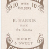 R. Harris, back (SKFC) [St. Kilda Football Club].