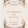 R. Harris, back (SKFC) [St. Kilda Football Club].