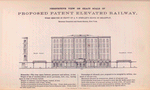 Perspective view on exact scale of proposed patent elevated railway, when erected in front of A. T. Stewart's brock on Broadway, between Chambers and Reade Streets, New York.
