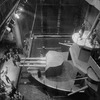 Scene aboard the bow of H.M.S. "Europa". Setting by Lee Simonson for Theatre Guild's Production of "Roar China." NYC: 1930.