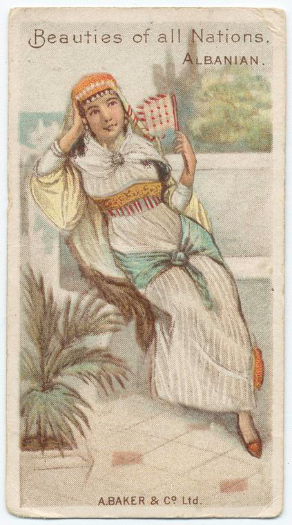 cigarette card of Albanian woman seated