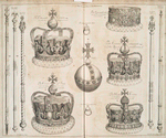 The second plate of the regalia : St. Edward's crown, The crown of state, the orbe, the queens circle, the crown wherwith the queen was crowned, the rich crown, the king's coronation ring, St. Edward's staff,..., the Queen's scepter.