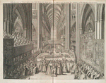 A perspective of Westminster-Abby from the high-altar to the west end, shewing the manner of His Majesties crowning.
