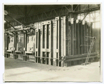 Oil fired open hearth [furnace]. Swinging type oil burners.