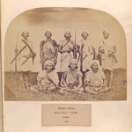 Magar group, military tribe, Nipal. [5 men standing and 3 men sitting, all with weapons]