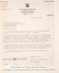 1938 letter confirming 1913 Curtiss Flying Boat Put in Bay to Cleveland flight