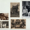 Unloading kerosene. Belawan Deli, Sumatra (top left) ; "Part of my servants," Medan, Sumatra, 9 November 1930 (bottom left) ; Padi-schuur. West Coast, Sumatra (top center) ; Wedding, East Coast, Sumatra (bottom right) ; Vendor of Kain, Palembang, Sumatra (extreme right)