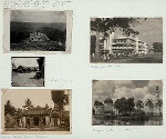 Dutch government owned hotel, about 4 miles above Muntak, Bangka (elevation ca. 1200 feet), only a few miles from sea shore (last seen in 1933) (top left); Atjehsche Kampong (center left); Chinese temple, Medan, Sumatra (bottom left); Medan, Sumatra, 1956 (top right); Mosque, Medan, Sumatra, 1956 (bottom right)