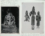 Amoghapasha Lokeshvara with four adoring and seven divine companions (left) ; Bronze images of Buddha and two Bodhisattva (right)