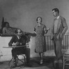 Ruthelma Stevens, Franchot Tone (at table), Ruth Gordon and Glenn Anders in Philip Barry's "Hotel Universe". Theatre Guild Production. NYC: Martin Beck Theatre. 1930.