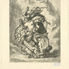 Cavalier arabe attaqué par un lion.