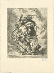 Cavalier arabe attaqué par un lion.