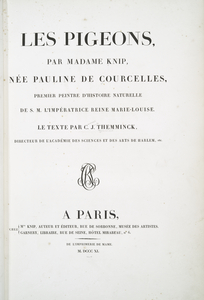 pigeons, par Madame Knip, nee Pauline de Courcelles paintre d'histoire naturelle ... Le texte par ... Themminck.